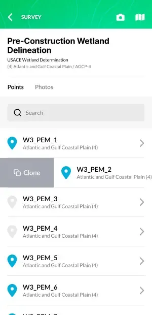 Ecobot app, survey points