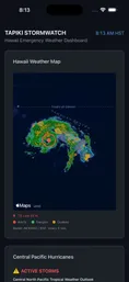 Tapiki StormWatch on iPhone showing the Hawaii weather map with Tropical Storm Lala