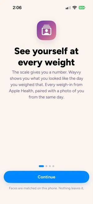 Wayvy intro screen 1: See yourself at every weight